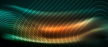 Neon parlayan elemanları, parlak hareket konsepti ile koyu arka plan