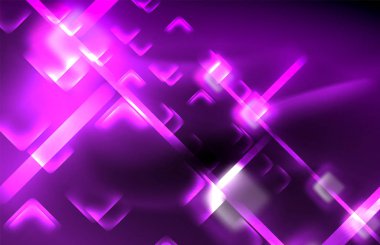 Bulanık efektler ile koyu arka planda Neon kare ve hat ışıkları