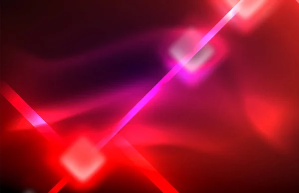 Quadrato al neon e luci di linea su sfondo scuro con effetti sfocati — Vettoriale Stock