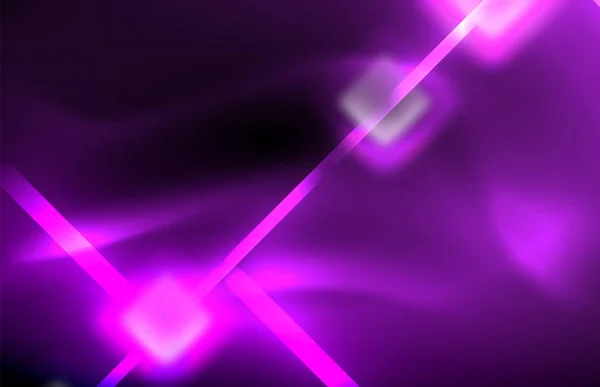 Néon carré et les lumières de ligne sur fond sombre avec des effets flous — Image vectorielle
