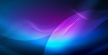 Koyu, parlak hareket, sihirli alan ışık parlayan soyut dalga. Vektör techno arka plan