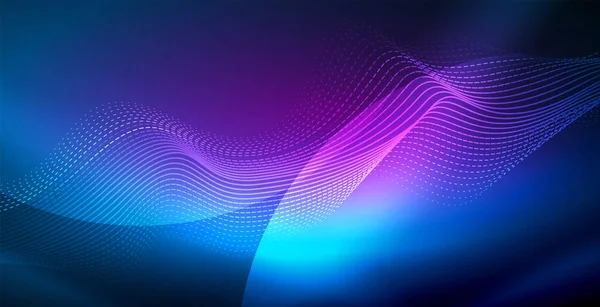 Glowing abstract wave on dark, shiny motion, magic space light. Vector techno abstract background — Stock Vector