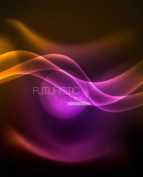 Linhas de onda de cor de néon fundo abstrato, luz tecno futurista mágica —  Vetores de Stock