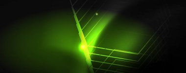 Parlak neon techno şablonu. Neon hatları arka plan, 80s tarzı lazer ışınları