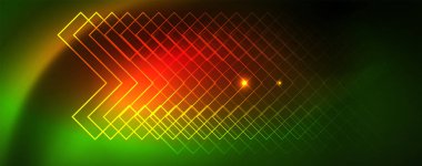 Techno parlayan arka plan, Neon ışık efektleri ve basit formları ile futuristik karanlık şablon, vektör