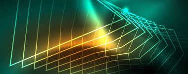 Parlak parlayan tasarım arka plan, Neon tarzı hatları, teknoloji kavramı, vektör