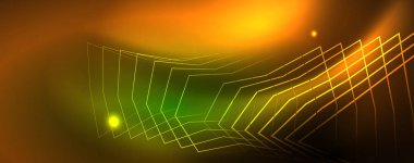 Techno parlayan arka plan, Neon ışık efektleri ve basit formları ile futuristik karanlık şablon, vektör