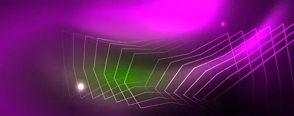 Techno latar belakang bercahaya, templat gelap futuristik dengan efek cahaya neon dan bentuk sederhana, vektor - Stok Vektor
