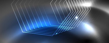 Parlak neon techno şablonu. Neon hatları arka plan, 80s tarzı lazer ışınları