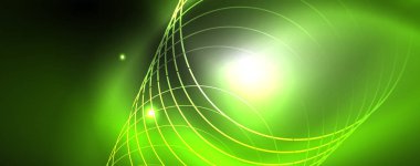 Parlak neon techno şablonu. Neon hatları arka plan, 80s tarzı lazer ışınları