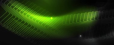 Parlak neon techno şablonu. Neon hatları arka plan, 80s tarzı lazer ışınları