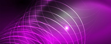 Parlak neon techno şablonu. Neon hatları arka plan, 80s tarzı lazer ışınları