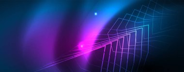 Neon parlayan techno hatları, Hi-Tech futuristik soyut arka plan şablonu, vektör