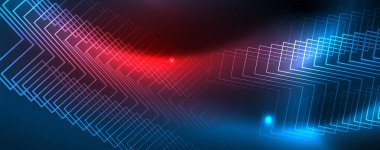 Neon parlayan techno hatları, Hi-Tech futuristik soyut arka plan şablonu, vektör