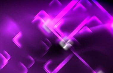 Bulanık efektler ile koyu arka planda Neon kare ve hat ışıkları