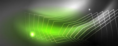 Parlak neon techno şablonu. Neon hatları arka plan, 80s tarzı lazer ışınları