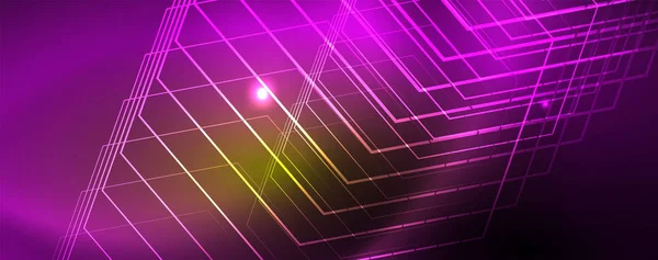 Techno 发光背景,未来黑暗模板与霓虹灯效果和简单的形式,矢量 — 图库矢量图片