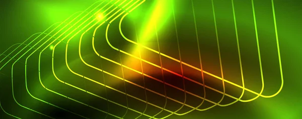 Néon rayonnant lignes techno, salut-tech futuriste modèle de fond abstrait, vecteur — Image vectorielle