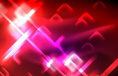 Bulanık efektler ile koyu arka planda Neon kare ve hat ışıkları