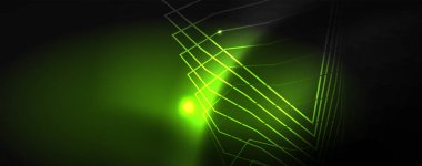 Parlak neon techno şablonu. Neon hatları arka plan, 80s tarzı lazer ışınları