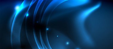 Neon renk dalgaları ile koyu arka plan, vektör şablonu