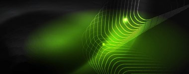 Parlak neon techno şablonu. Neon hatları arka plan, 80s tarzı lazer ışınları