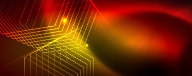 Neon parlayan techno hatları, Hi-Tech futuristik soyut arka plan şablonu, vektör