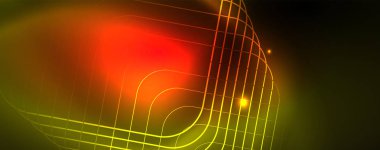 Techno parlayan arka plan, Neon ışık efektleri ve basit formları ile futuristik karanlık şablon, vektör