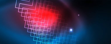 Neon parlayan techno hatları, Hi-Tech futuristik soyut arka plan şablonu, vektör