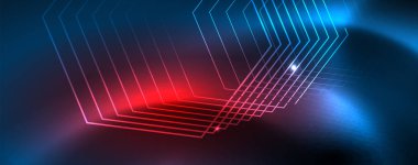 Neon parlayan techno hatları, Hi-Tech futuristik soyut arka plan şablonu, vektör