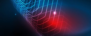 Neon parlayan techno hatları, Hi-Tech futuristik soyut arka plan şablonu, vektör