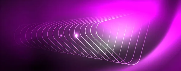Glänzende Neon-Techno-Schablone. Neonlinien Hintergrund, Laserstrahlen im Stil der 80er Jahre — Stockvektor