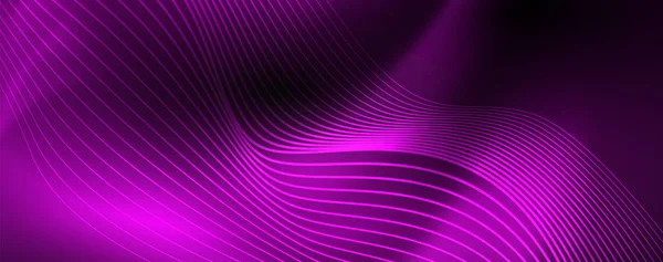 Smoky glowing waves in the dark. Dark abstract background with neon color light and wavy lines. Vector — Stock Vector