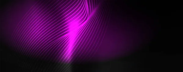 Smoky glowing waves in the dark. Dark abstract background with neon color light and wavy lines. Vector — Stock Vector