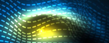 Mavi Neon renkli ışık arka planda pürüzsüz dalga hatları. Karanlık, parlak hareket, sihirli uzay ışık üzerinde parlayan soyut dalga