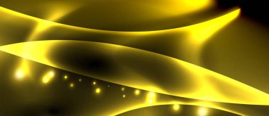 Neon renk dalgaları ile koyu arka plan, vektör şablonu