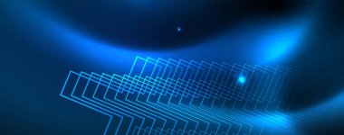 Neon parlayan techno hatları, Hi-Tech futuristik soyut arka plan şablonu, vektör