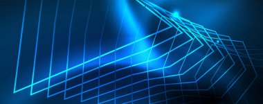 Neon parlayan techno hatları, Hi-Tech futuristik soyut arka plan şablonu, vektör