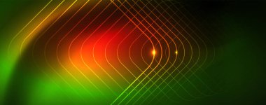 Techno parlayan arka plan, Neon ışık efektleri ve basit formları ile futuristik karanlık şablon, vektör