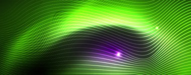 Neon vektör dalga hatları soyut arka plan, sihirli futuristik techno tasarım