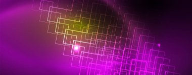 Techno parlayan arka plan, Neon ışık efektleri ve basit formları ile futuristik karanlık şablon, vektör