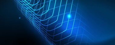 Neon parlayan techno hatları, Hi-Tech futuristik soyut arka plan şablonu, vektör