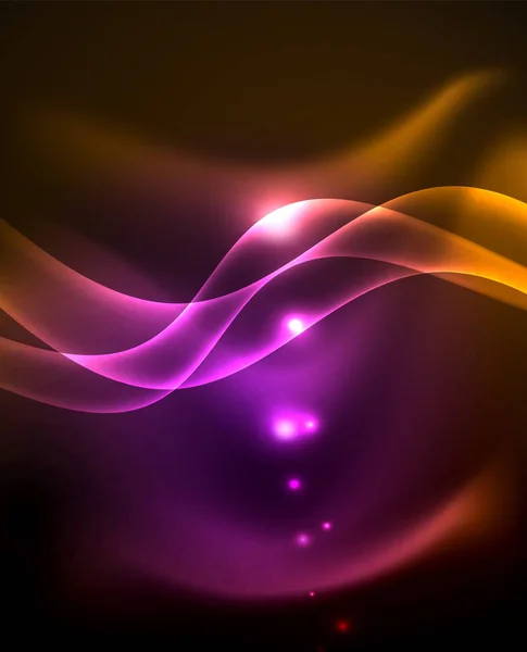 Linhas de onda de cor de néon fundo abstrato, luz tecno futurista mágica — Vetor de Stock
