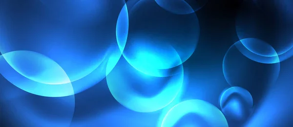 Bulles au néon bleu et cercles fond abstrait, design techno magique futuriste — Image vectorielle