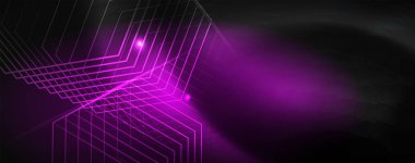 Parlak neon techno şablonu. Neon hatları arka plan, 80s tarzı lazer ışınları