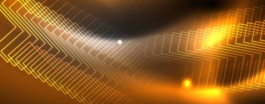 Parlak neon techno şablonu. Neon hatları arka plan, 80s tarzı lazer ışınları