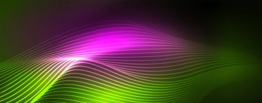 Parlak neon vektör dalga çizgi soyut arka plan, hareket kavramı