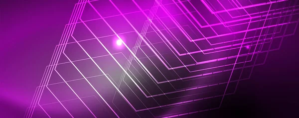 빛나는 네온 테크노 템플릿입니다. 네온 라인 배경, 80 년대 스타일의 레이저 광선 — 스톡 벡터