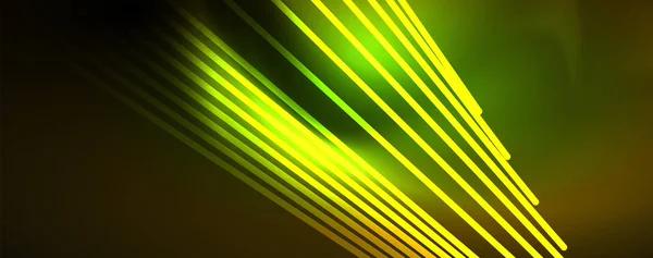 Luz de néon de cor brilhante com linhas, papel de parede abstrato, movimento brilhante, luz de espaço mágico. Techno fundo abstracto —  Vetores de Stock