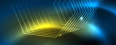 Neon parlayan techno hatları, Hi-Tech futuristik soyut arka plan şablonu, vektör